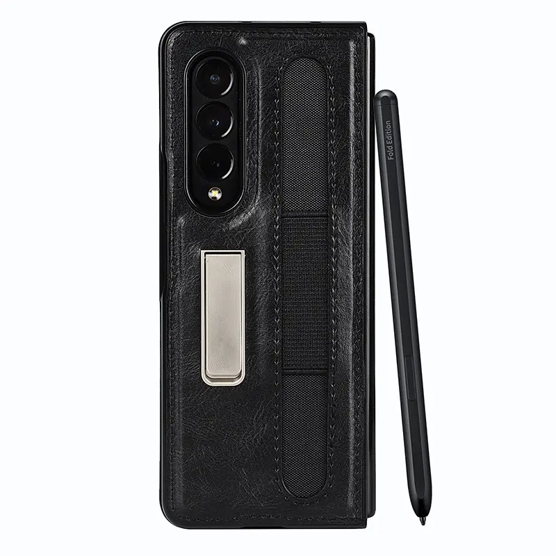 Luxury Texture Cover Shockproof Business Phone Case Mobile With Pen Pocket Metal Bracket Pu Protective For Samsung Z Fold 3 Case