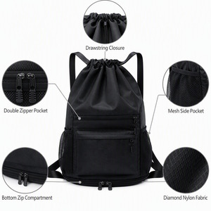 Mochila deportiva grande con cordón, 50x30x16cm, bolsillo frontal con cremallera de malla de nailon, bolsillo lateral para botella, correa ajustable, para gimnasio, escuela, 6 colores - Product Image 3