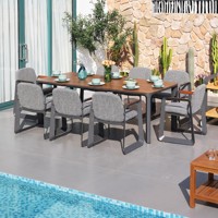 Ensemble de salle à manger pour patio extérieur, table en aluminium WPC et pierre frittée avec chaises à accoudoirs en teck, imperméable, résistant au soleil et à la rouille pour hôtel