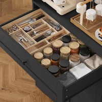 Armoire de rangement de cuisine haute de style farmhouse avec plan de travail, 4 portes, tiroir, trou pour câbles, étagères réglables, buffet