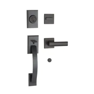 Matt Black Zinc Alloy Plate with Door Handle Door Lockset for Main Wooden Door Lock