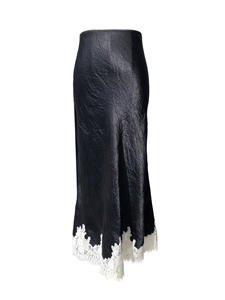 Women's Vintage French Romantic Satin Lace Trim Bias-Cut Acetate <b>Skirt</b> with Natural Waist Midi Length Breathable Summer <b>Skirt</b> - Product Image 6