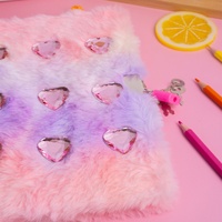 Carnet créatif en peluche motif dessin animé avec 9 diamants et cadenas, journal intime dégradé pour étudiant, cadeau