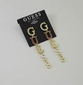 Orecchini di Design da Donna a Cerchio Lungo con Scritta Guess Cava e Strass di Marchio di Moda - Product Image 4