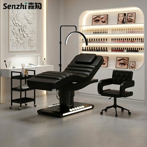 Table de massage électrique de luxe réglable pour soins du visage avec éclairage, mobilier de salon pour extensions de cils, lit courbé noir pour cils - Product Image 1