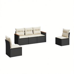 Conjunto de sofá de jardín negro y crema, muebles de exterior de ratán sintético, cojín impermeable, diseño contemporáneo - Product Image 1