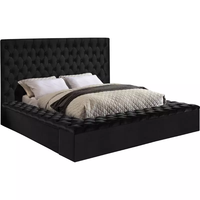 Lit de rangement capitonné en velours, design européen, vente chaude, vente en gros d'usine, pour chambre à coucher, taille Queen/King, couleur noire