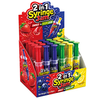 BESTAR 2 in 1 Syringe Jam Cair Permen Rasa Buah Squeeze Syringe Grosir OEM ODM Manisan Camilan Manis untuk Pesta Anak-anak