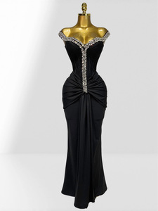 Nuovi Arrivi: Abito da Sera Nero Scintillante con Diamanti, Sexy, Senza Spalline, Stile Sirena, <span class=keywords><strong>Elegante</strong></span> per Feste - Product Image 1