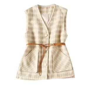 China Clothing Supplier Outer Wear England Style Collarless Single Breasted Model Vest Women Waistcoat