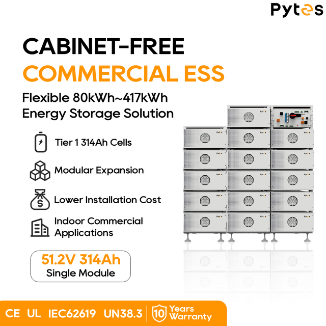 Pytes Commercial Solar Battery Storage 16kWh 51.2V 314Ah High Voltage Stackable System for Hotel and Office
