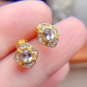 Boucles d'oreilles clous en Tanzanite naturelle, Aigue-marine et Topaze bleue <span class=keywords><strong>de</strong></span> <span class=keywords><strong>Londres</strong></span>, en argent 925, pierres précieuses ovales 5x7mm, vente en gros - Product Image 1