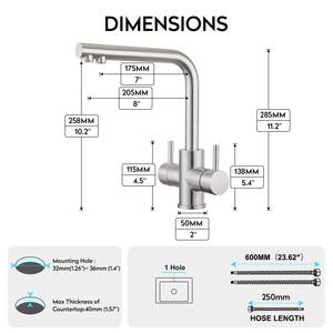 Grifo Mezclador Monomando Moderno de Acero Inoxidable 304 para Fregadero de Cocina, con Cartucho Cerámico, para Uso en Hoteles, Montaje en Encimera 5 - Product Image 2
