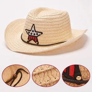 Netter Kinder jazz Cowboyhut Sommer Strohhut Jungen Mädchen Fünfzackiger Stern Patch Sonnenhut