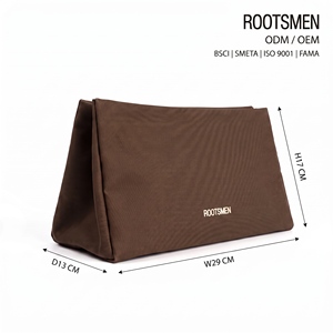 Brown Stylish Flat PU Material Large Capacity <b>Cosmetic</b> Bag with Custom Canvas and Open Closure for Makeup Travel <b>Storage</b> - Product Image 4