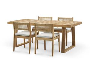 Solid Teak Wood Garden Set Furniture for with Woven Back Dining Chair Modern Style <b>Outdoor</b> Dining <b>Table</b> Set - Product Image 2