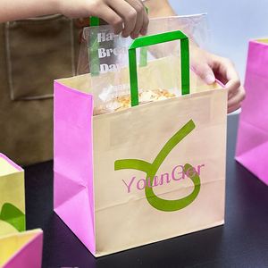 Sacs en papier kraft avec logo personnalisé pour boulangerie, café, plats à emporter, emballage écologique durable avec poignée - Product Image 2