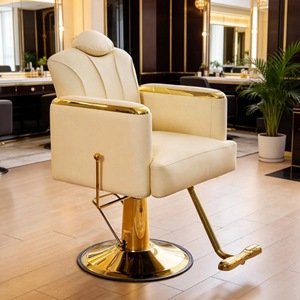 Yellow <b>Leather</b> Hydraulic Barber Salon Chair Reclining Durable Modern European Classic Design 360 Degree Swivel Beauty Salon - Product Image 1