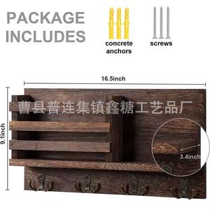 Wooden Wall <b>Shelf</b> With <b>Hooks</b> Key Storage Rack Two Layer Entryway Organizer For Living Room Home Decor - Product Image 4
