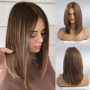 Peluca sintética HAIRCUBE, pelucas marrones de longitud media, piezas de <span class=keywords><strong>cabello</strong></span> de fibra resistentes al calor para mujeres, peluca recta - Product Image 5