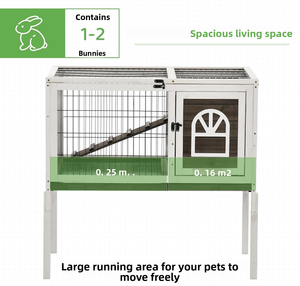 Clapier à lapins moderne et écologique, solide, pour intérieur/extérieur, pour 1 à 2 lapins, plateau amovible, 2 portes sécurisées, clapier en bois avec rampe pour lapins - Product Image 4