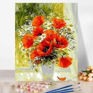 숫자로 꽃 그림 도매 DIY 그림 사용자 정의 풍경 성인 숫자 키트에 의해 손으로 그린 페인트