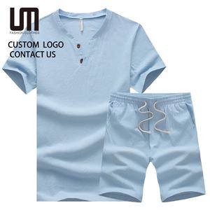 Liu Ming Hot Selling Arrivals 2025 Summer Men Casual Cotton Linen Suits Chinese Style Short Sleeve <strong>T</strong> <strong>Shirts</strong> Shorts Set - Product Image 1