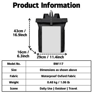 Large Capacity Unisex <b>Roll</b> <b>Top</b> Daypack Waterproof Oxford Laptop <b>Backpack</b> Polyester Simple for Travel College - Product Image 5