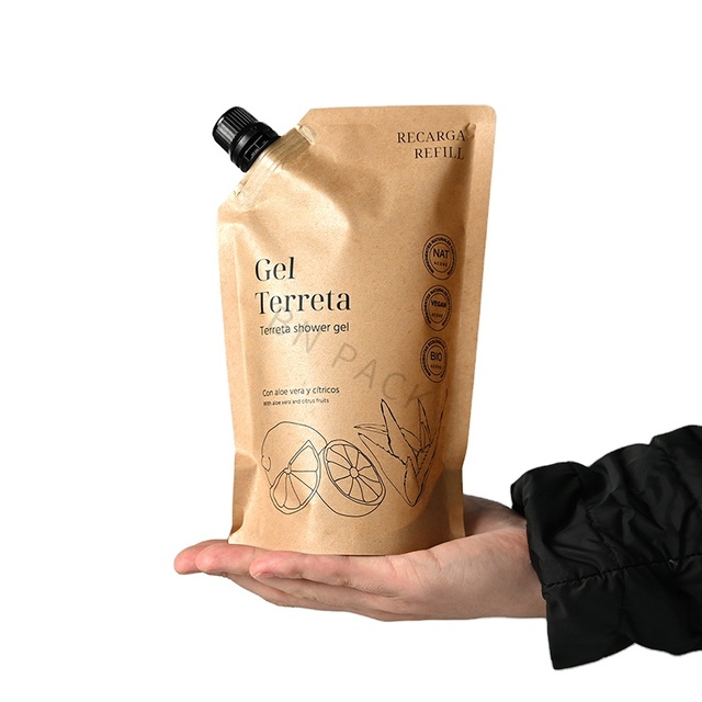 Sustainable Eco Compostable Spout Kraft Paper Pbat Biodegradable Doypack Food Beverage Packaging Drink Pouches Bags for Liquid