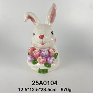 Pot à biscuits <span class=keywords><strong>en</strong></span> céramique <span class=keywords><strong>en</strong></span> forme d'œuf Lapin de Pâques avec nœud orange, décoré à la main, pour rangement de cuisine, cadeau - Product Image 4