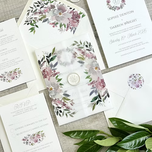 Undangan Pernikahan Vellum Pastel Berwarna-warni yang Dipersonalisasi dengan Desain Floral Cetak Khusus dan Informasi Tambahan - Product Image 5