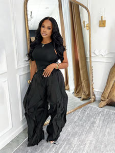 Conjunto de Pantalones Anchos sin Mangas con Diseño de Parches en Color Crema, Conjunto de Dos Piezas para Mujer, Estilo Veraniego - Product Image 2