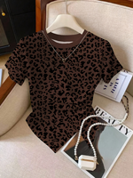 T-shirts ajustés sexy personnalisés pour femmes, imprimé léopard, manches courtes, pour l'été et les loisirs quotidiens – Vente en gros