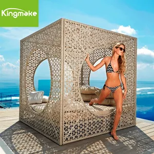 Küp otel tesisi Rattan plaj Cabana yüzme havuzu güneş şezlong yatak Bali Sunbed açık yuvarlak Daybed