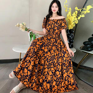 Cotone e Rayon Chiffon floreale monospalla stile <span class=keywords><strong>etnico</strong></span> estivo elastico in vita abito <span class=keywords><strong>lungo</strong></span> bohémien africano Casual - Product Image 6