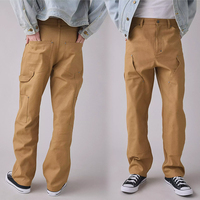 Celana Cargo Pria Hudao OEM, Bahan Katun Kanvas Tebal, Model Kaki Lebar, Celana Utilitas, Logo Custom, Streetwear, Celana Kerja