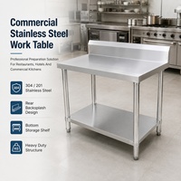 Table de préparation en acier inoxydable 304 résistant à la rouille, robuste, avec dosseret arrière