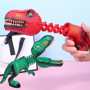 制造商供应商伸缩恐龙玩具弹簧夹手鲨鱼老虎恐龙可伸展抓取器玩具