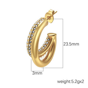 Vintage Wholesale Custom 316L Stainless Steel 14k 18k PVD Gold Plated Jewelry Fashion Zircon <b>Hoop</b> Designer Cc <b>Earrings</b> for Women - Product Image 3