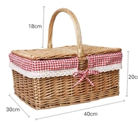 Panier de pique-nique rectangulaire en osier tressé avec couvercle et poignées, écoresponsable, pour le camping en extérieur, échantillon disponible
