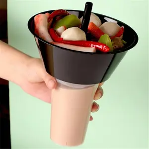 Bandeja descartável para lanche, bandeja de frutas de salada, copo de plástico para compartilhar com tampa da bandeja