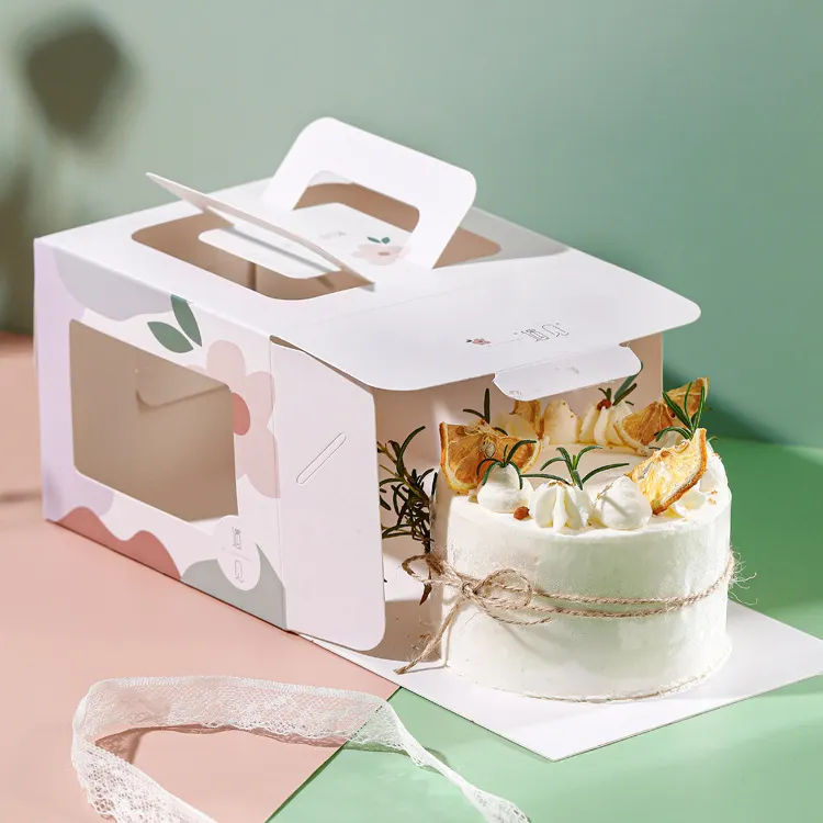 Op Maat Gemaakt Wit Karton Nieuw Ontwerp Food Box Verpakking Cake Dozen Met Handvat