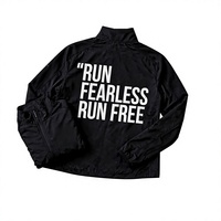 Veste de course unisexe noire à col montant et fermeture éclair intégrale, imperméable, style sportif, avec imprimé lettres, 100 % polyester, poches latérales