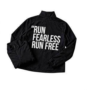 Chaqueta Deportiva Impermeable Unisex con Cuello Alto y Cremallera Completa, Estampado de Letras, 100% Poliéster, Bolsillos Laterales - Product Image 1