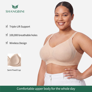 Reggiseno Wireless Traspirante in Rete Bianca SHANGBINI, Bralette con Supporto Ondulato Taglie Forti, Fornitura OEM ODM per Etichetta Privata - Product Image 2
