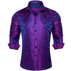 Luxury <strong>Purple</strong> Paisley Tuxedo <strong>Shirts</strong> Beaded Dobby Fabric Long Sleeve Turn-down Collar Men's Wedding Prom Formal <strong>Dress</strong> <strong>Shirt</strong> - Product Image 2