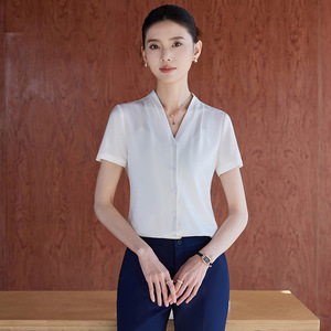 Front Desk Professional Work Shirt Women Short Sleeve Polyester Summer 2025 Comfortable Property Management Uniform - Product Image 4