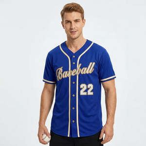 Maillot de baseball bleu pour homme, manches courtes, col en V, boutons sur le devant, maille respirante, broderie, numéro 22 imprimé sur le devant, coupe régulière pour adulte - Product Image 1