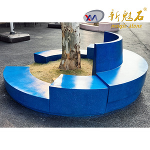 Nuevo Banco Redondo Azul para Árboles, Material de Construcción de Piedra, Resistente a la Corrosión e Impermeable, para Parques y Plazas al Aire Libre - Product Image 3