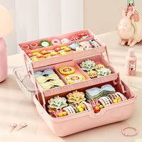 Organisateur de bureau carré à 3 niveaux en mousse rose et violet pour filles, boîte de rangement transparente avec nœud pour bijoux et accessoires capillaires